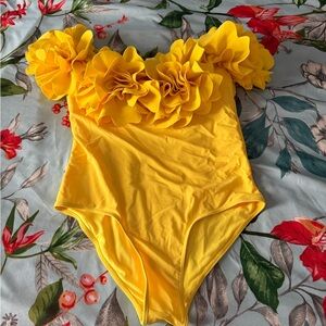 Yellow Floral Ruffle Swimsuit/Bodysuit